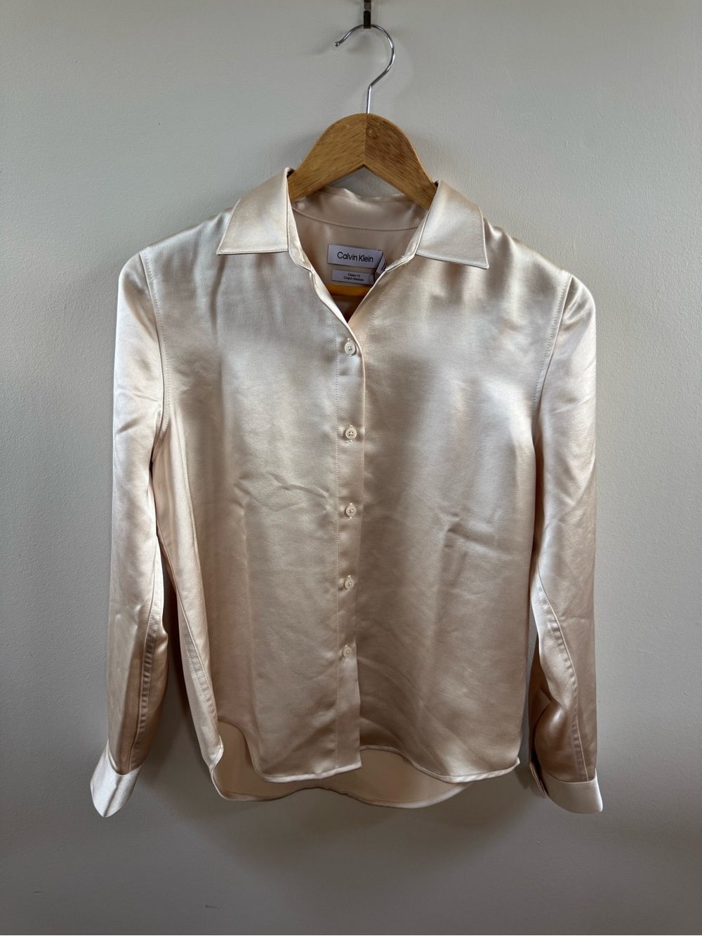 Calvin Klein Cream Satin Button-Up Blouse